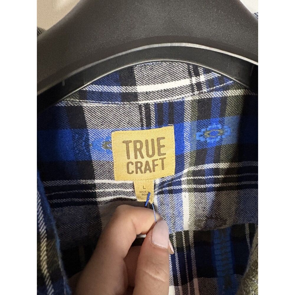 True Craft Blue Plaid Buttondown Collared Shirt Large